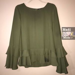 a.n.a. Green Ruffle Top/Blouse